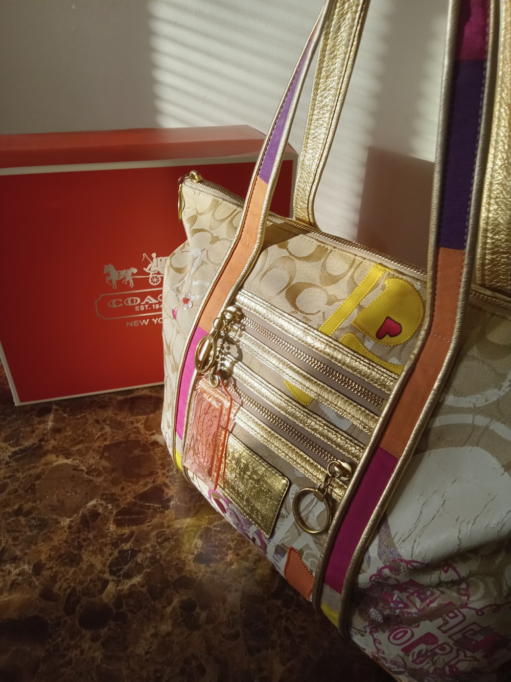 Coach Yellow/Gold Leather-Trim Tote Interior - Picture 11 of 15